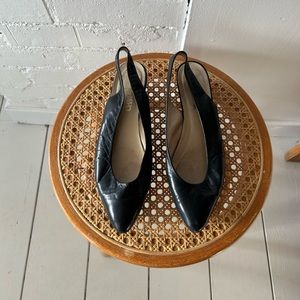 Vintage Black Leather Pointer Toe Slingback Shoes Size 6.5